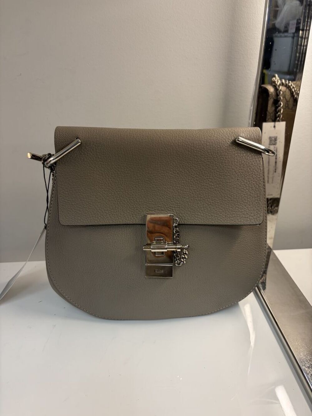 Chloé Drew Gray Grained Leather Shoulder Bag